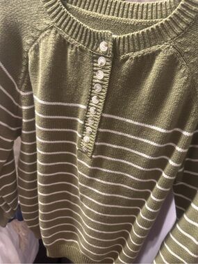 Olive Green Striped Button-Front Women's Sweater or rust color winners.